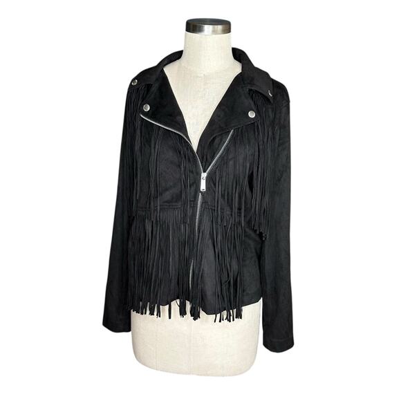 MICHAEL Michael Kors Black Fringe Faux Suede Moto Jacket Women's Size 10 Country - Picture 1 of 5